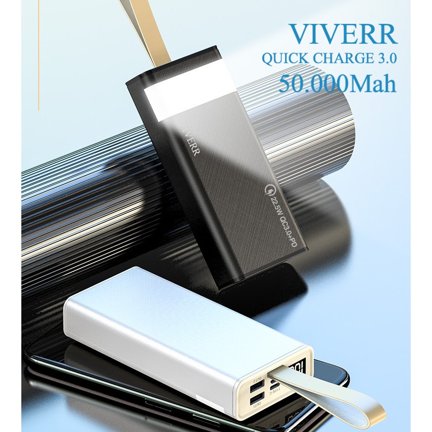 Powerbank VIVERR Real kapasitas 50.000 Mah Quick Charger 22.5W QC3.0+ PD Fast Charging Original.