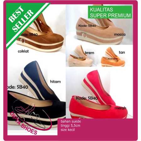 Sandal Sepatu Wedges Slip on Slipon Wanita Cewek hitam, coklat, merah
