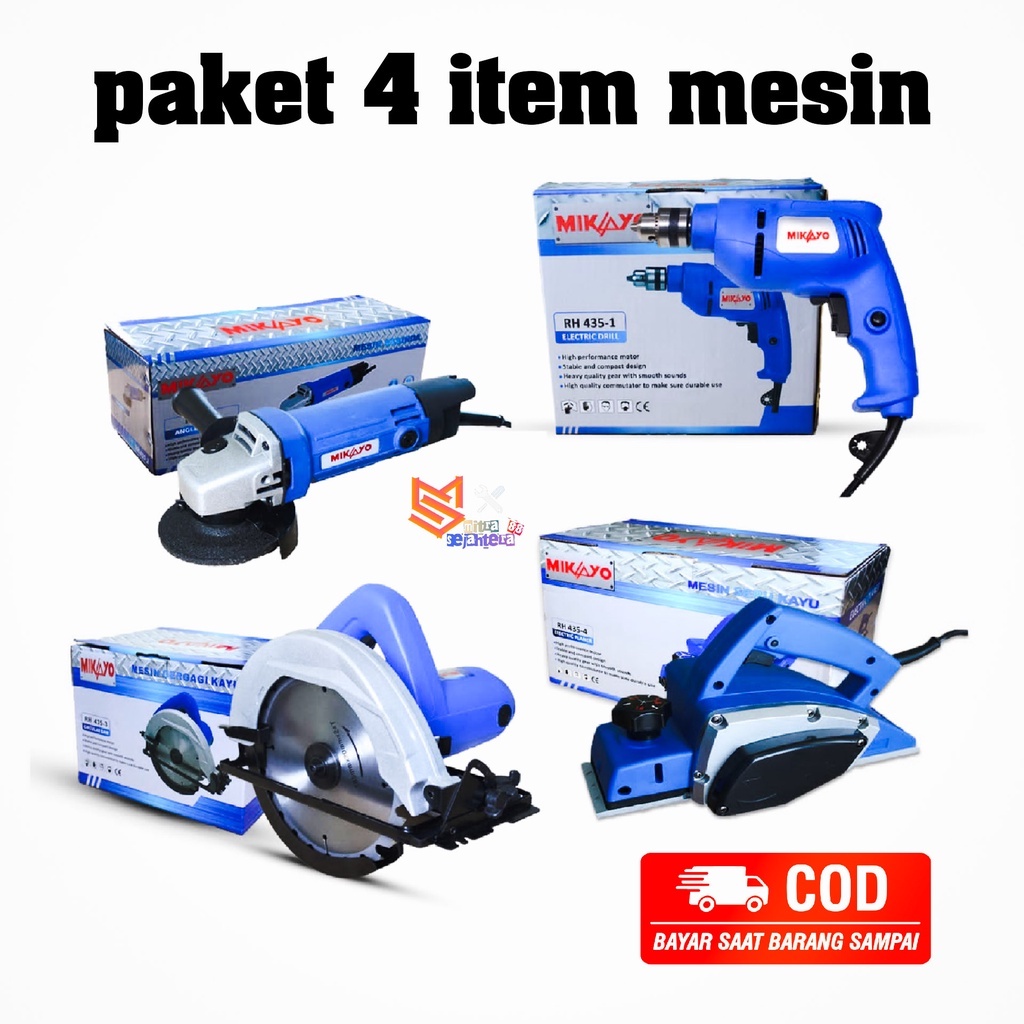 KHUSUS HARI INI PROMO PAKET TUKANG KAYU!!! (4 ITEM) Mesin Grinda  + Mesin Bor 10mm  + circular saw  + planer Mikayo