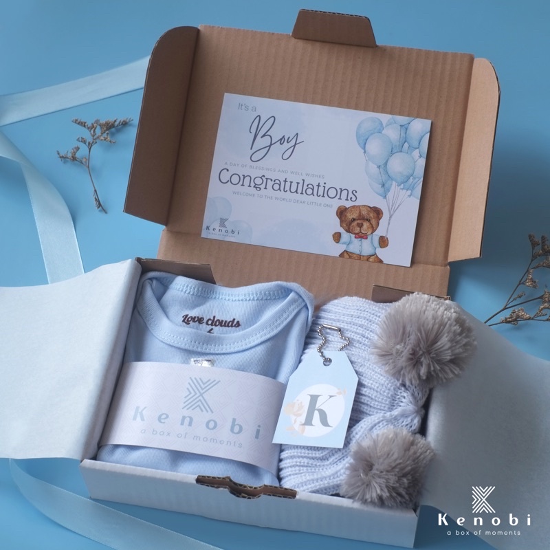 Baby Hampers | Kado Lahiran | Hampers Bayi Newborn | Gift Box Baju / Jumper / Topi / Sepatu / Kaos Kaki / Boneka / Slabber Baby [[ Kenobi Box ]]-Candy Blue