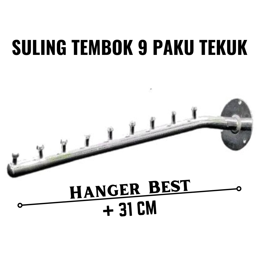 Hanger Suling Tempel Tembok 9 Titik Gantungan baju Display Toko Gantungan Baju Dinding Distro Laundry Butik