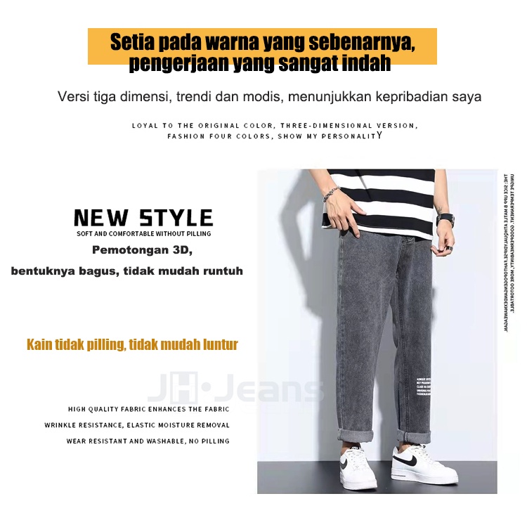 Celana jeans pria korean style celana panjang pria kulot jeans hitam celana panjang oversize loose straight jeans fashion pria celana cutbray baggy pants boyfriend jeans2023