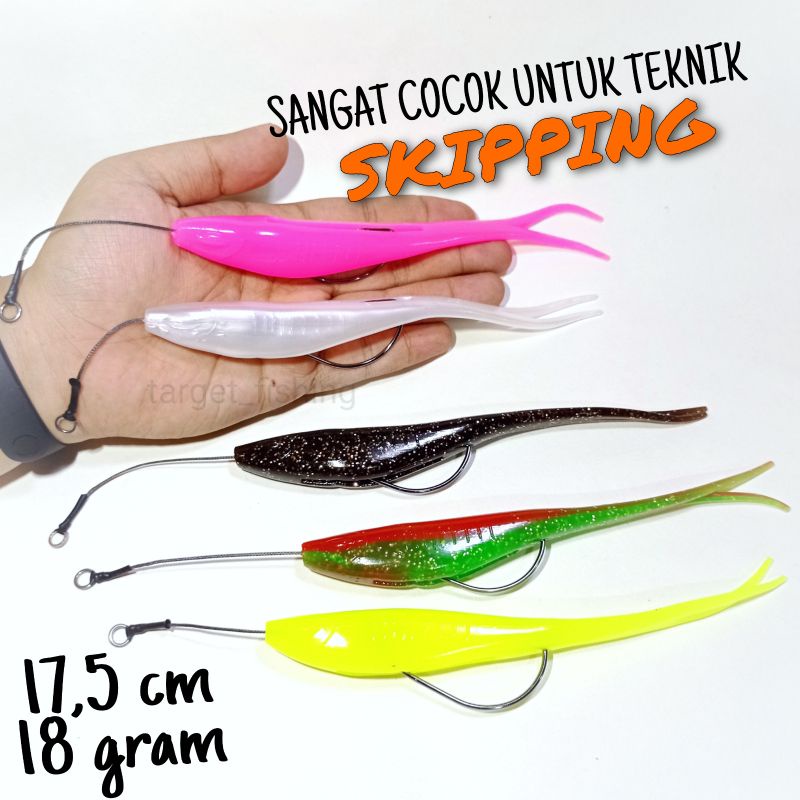 Soft Lure SILENCER 18cm 20gr LENGKAP KEVLAR Umpan Casting Toman Soft Plastic Jerk Bait