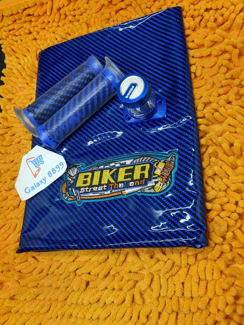 Kulit jok karbon biru + handgrip karbon kitaco + stempel kaca honda