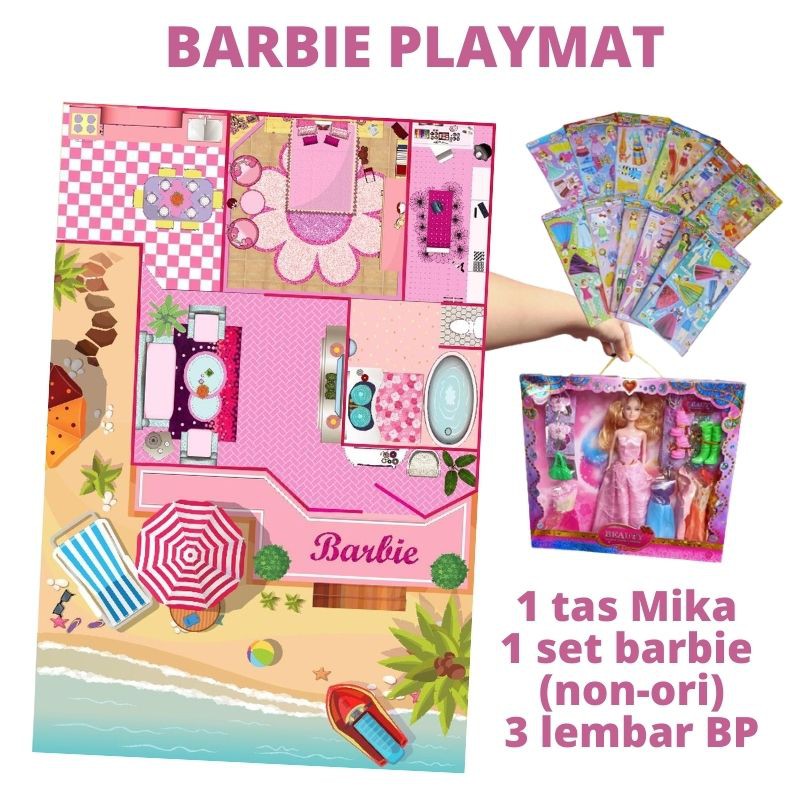 MAINAN BONEKA BARBIE DAN PLAYMAT 1.5 METER X 1 METER/ KADO ULANG TAHUN
