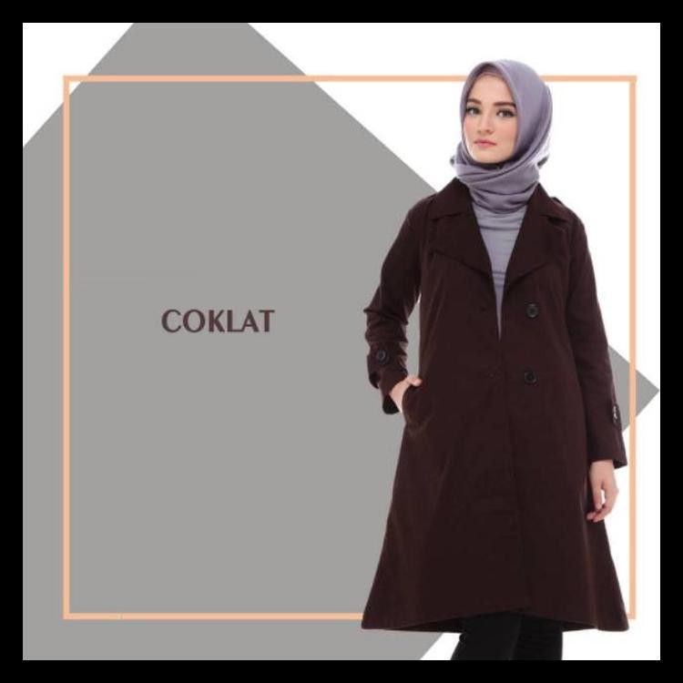 JAKET PANJANG LONG COAT MUSLIMAH KOREA STYLE LEBARAN RAMADHAN JUMBO - M KODE 914