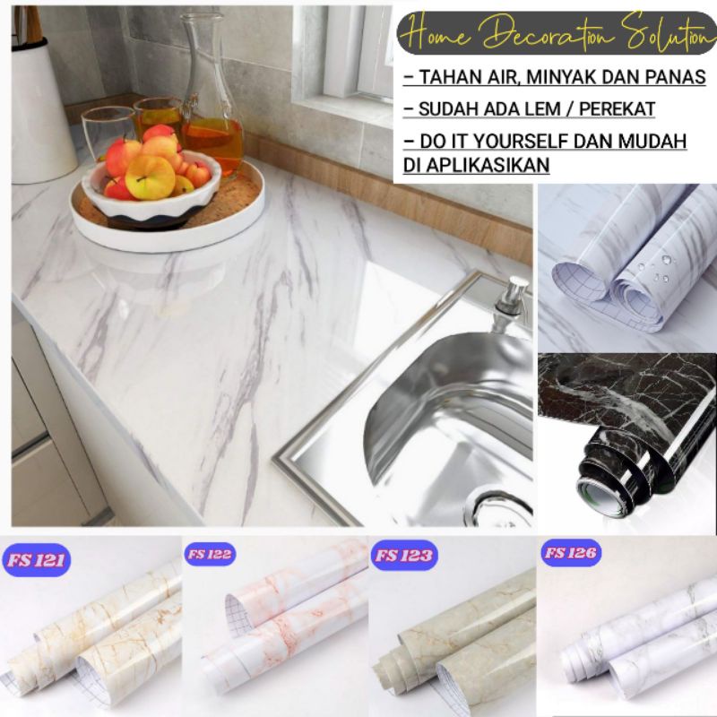 Stiker Pintu Rumah Kamar Mandi Anti Air Lebar 122 Cm Motif Marmer dan Serat Kayu / Wallpaper / Walpa