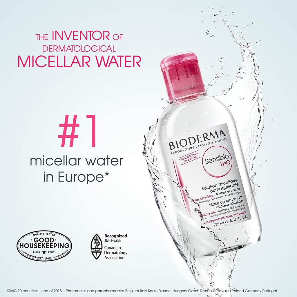 Bioderma Sensibio H2O Micellar Water 250ml &amp; 500ml Pump (Pembersih wajah make up sedang besar pink)