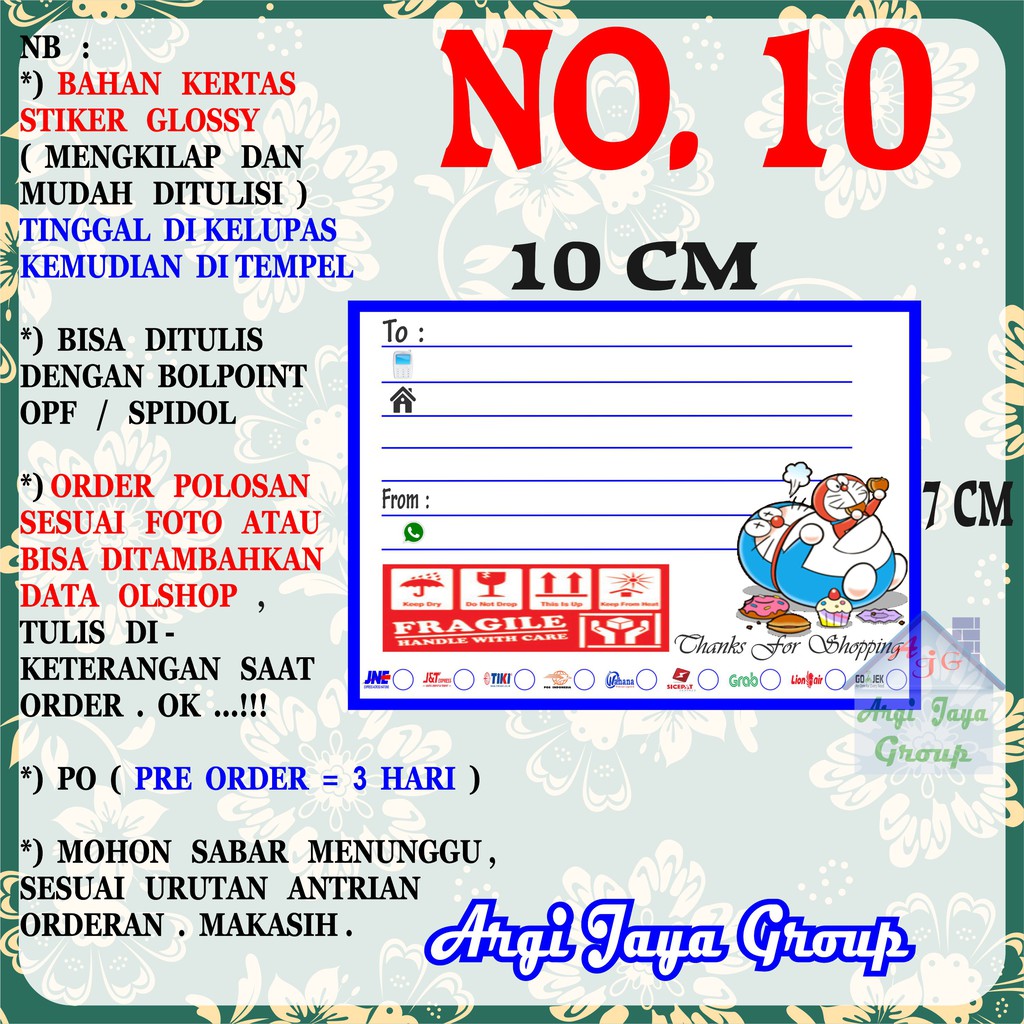 

Stiker Pengiriman - Sticker Alamat Olshop Murah Nomer 10 - 10x7 cm - Glossy