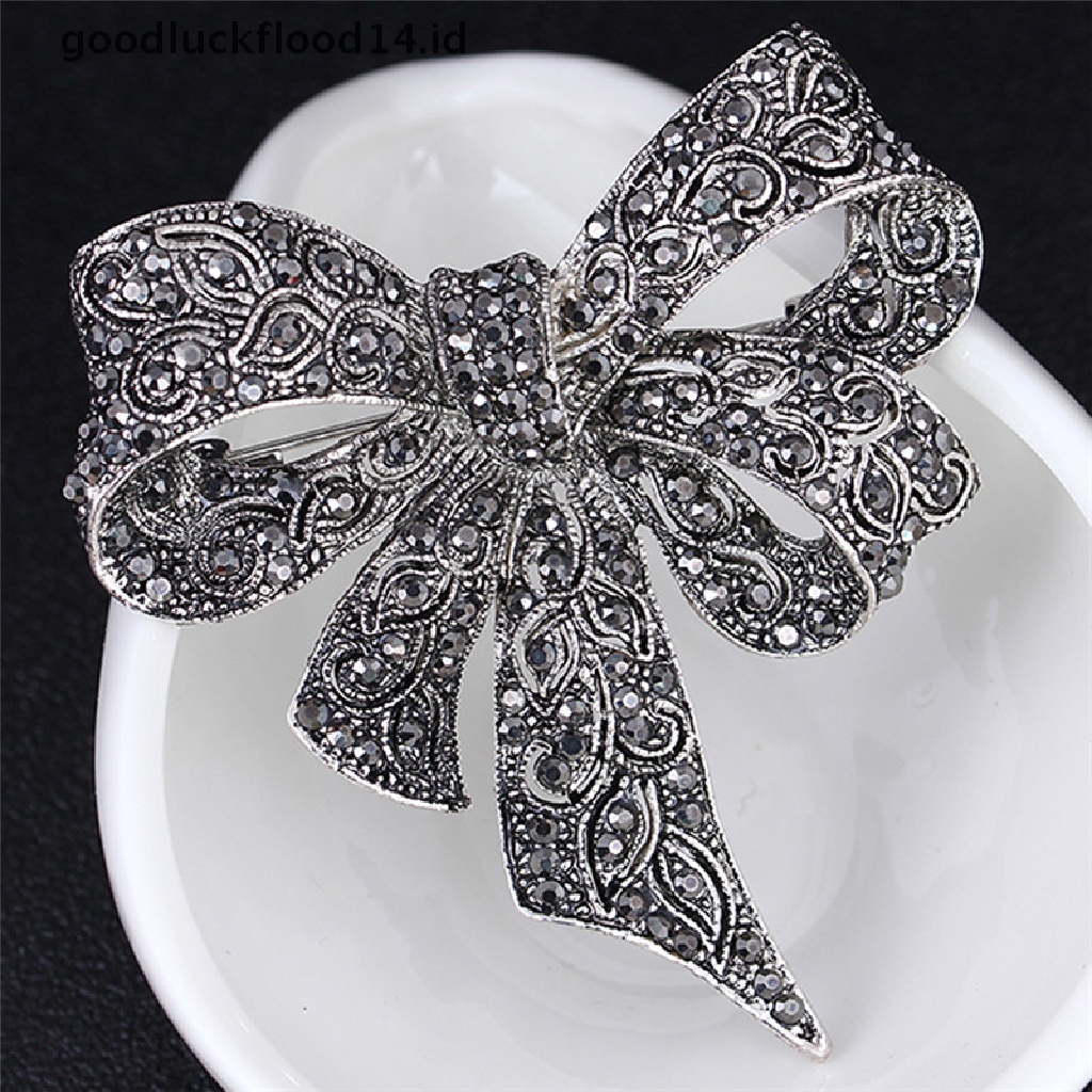 [OOID] Crystal Rhinestone Bow Brooch Pin Women Shirt Collar Big Bowknot Brooch Jewelry ID