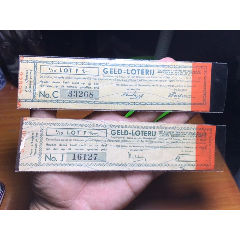 Uang Kuno Kupon Geld Loterij Atau Lotre 1940 Borongan 2pcs