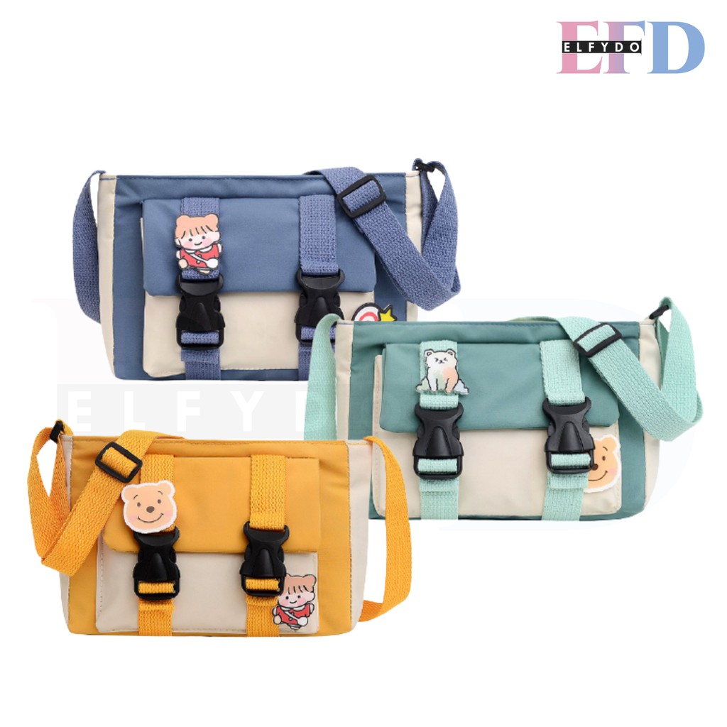 ELFYDO ELF1411 Tas Kanvas Wanita Tas Selempang Tas Kanvas Korea Sling Bag Fashion