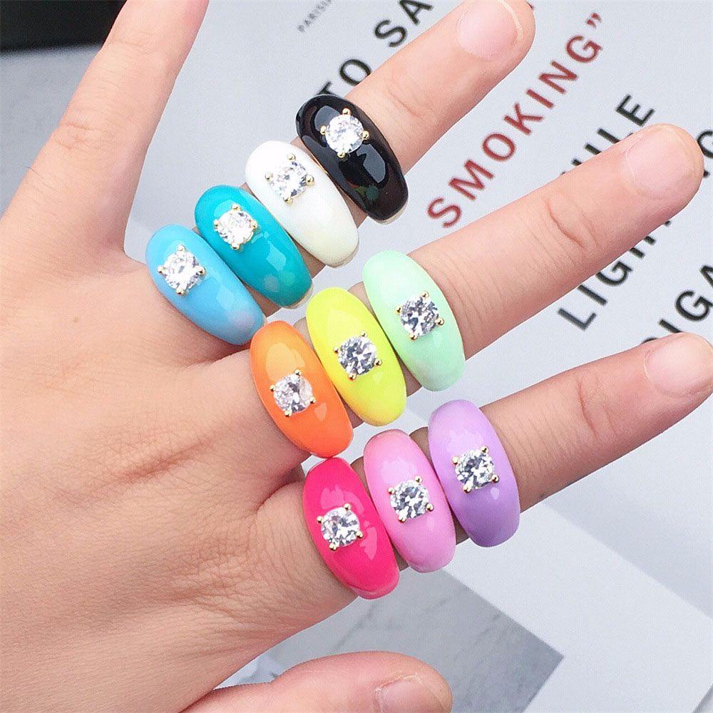 Mxbeauty Cincin Logam Wanita Gadis Tetes Dapat Disesuaikan Minyak Warna Permen Zirkon Elegan Perhiasan Fashion