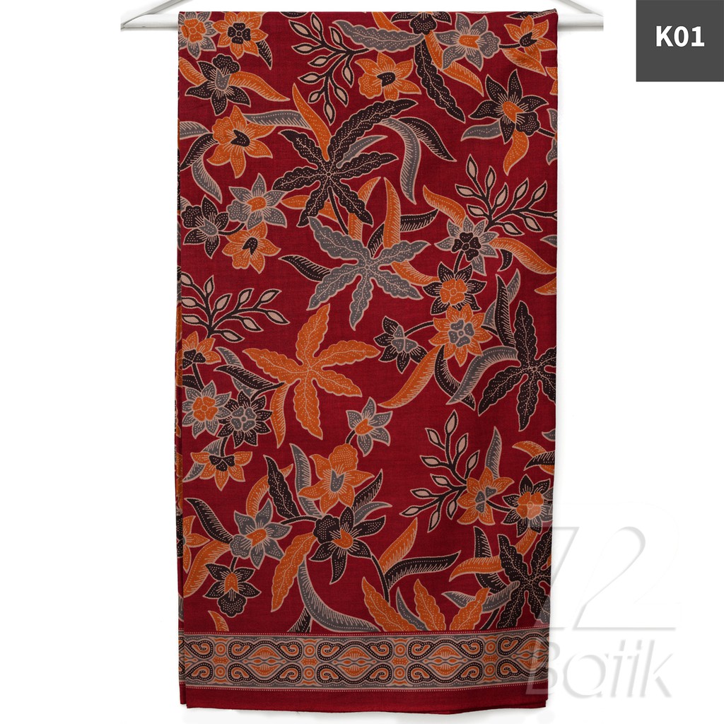 KAIN BATIK PREMIUM Bahan Katun Motif Kembang Setaman Warna Biru Orange 724031 Cap 72 Jarik Jarit Samping Kebat Panjang Batik Katun Modern Premium Bahan Seragam Batik Pernikahan Kantor Keluarga Murah Kamen Jadi Batik Bali Lembaran