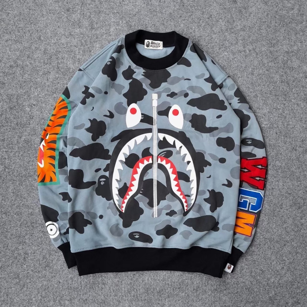 Sweater jaket BPAE Shark Camo crewneck Bpae shark Wgm glow in the dark