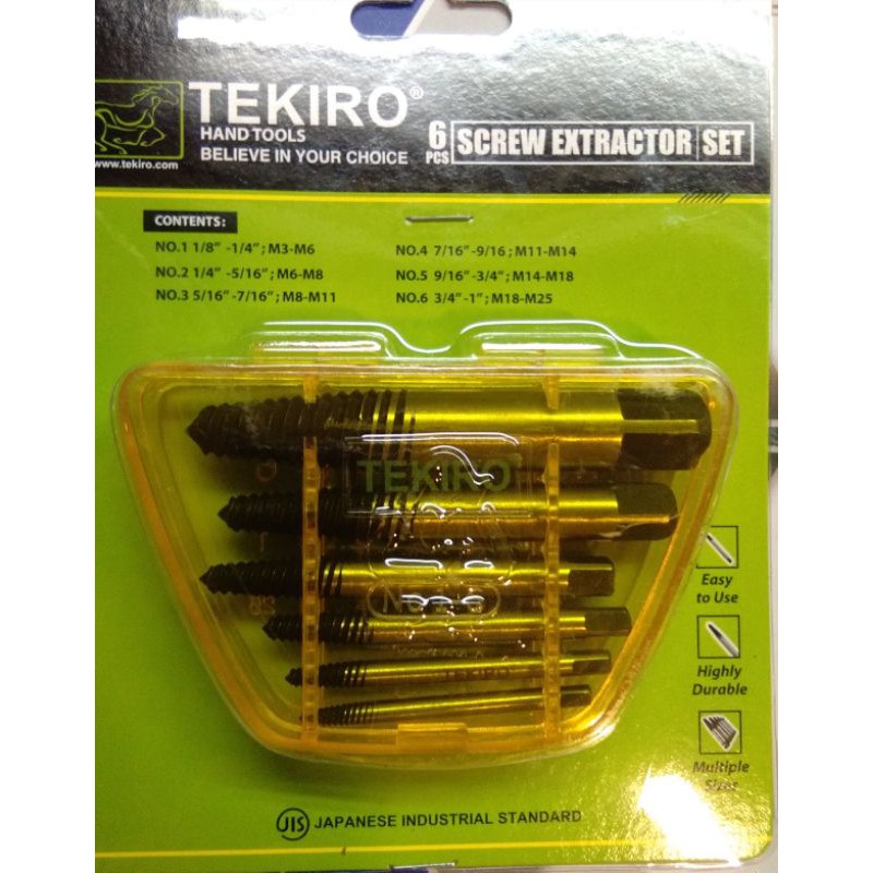tap balik set screw extractor tekiro set isi 6 pcs tekiro