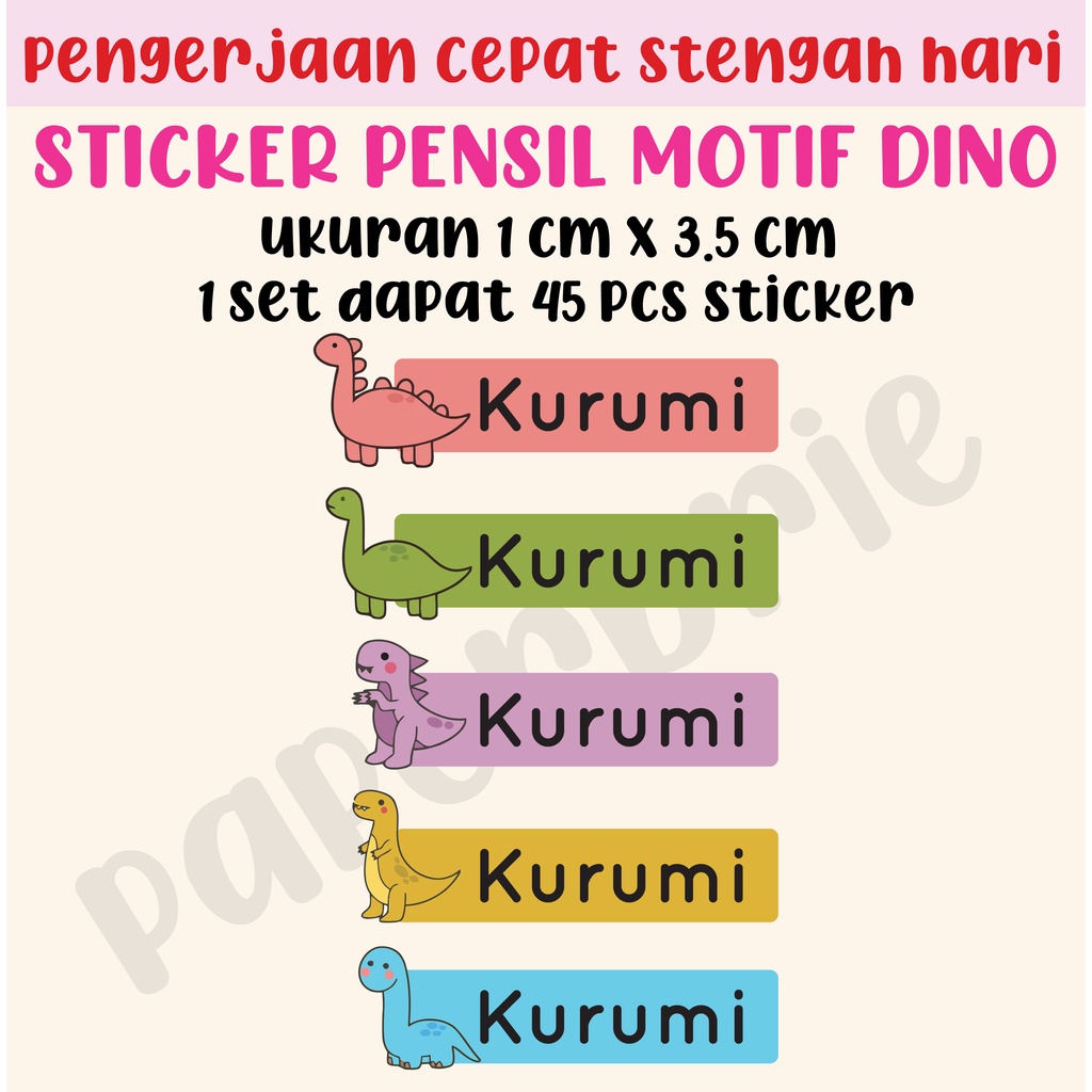 Sticker Label Nama Anak pen pensil crayon DINO Cute lucu stiker anak dinosaurus lucu