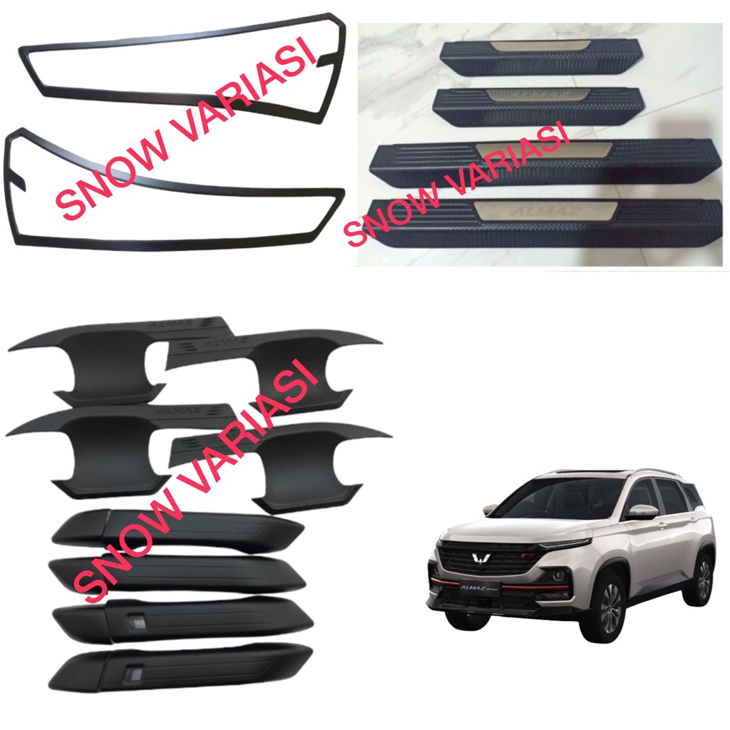 Paket Garnish Belakang Outer Handle Cover Sillplate Samping Wuling Almaz Hitam Chrome