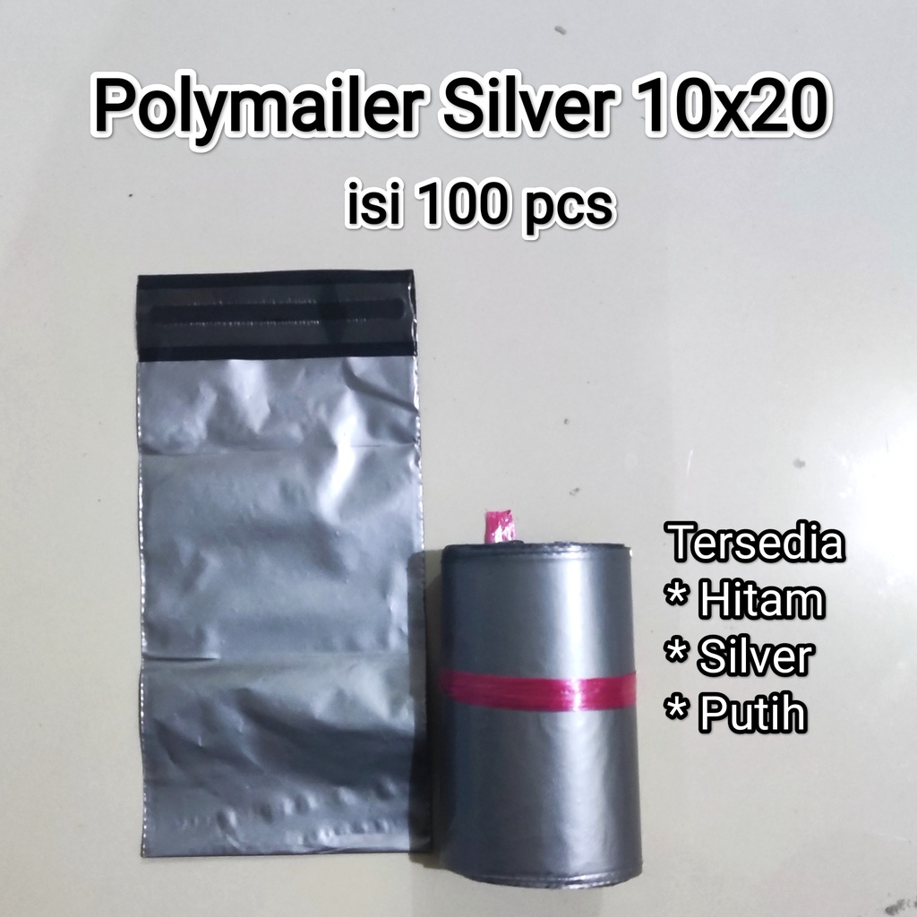 Plastik Polymailer Silver Uk 10x20 (100pcs), Plastik Packing Lem Kecil