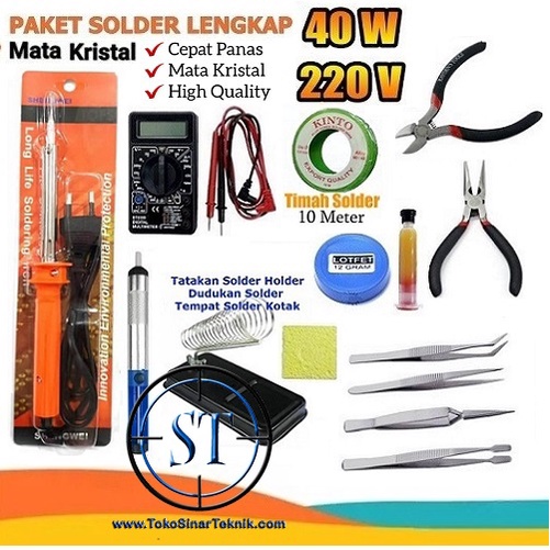 Peralatan Paket Solder 40W Mata Runcing Kristal 11 Pcs 1 Set Soldering Iron Tools Set 40 Watt Siap Pakai