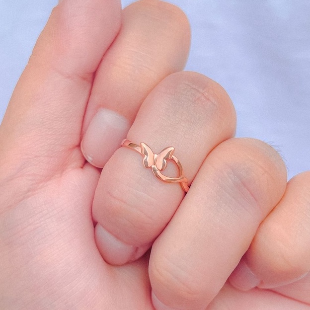 Cincin anak dan dewasa emas asli kadar 750 75% 17k swan swarovskii butterfly na-bi kupu pita ribbon 1 gram korea