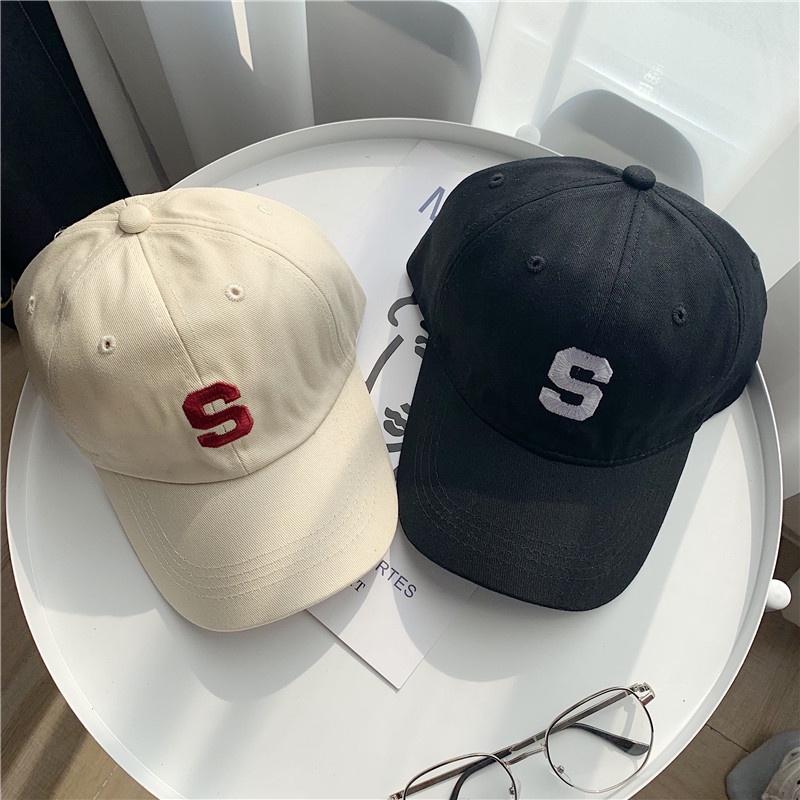 Soft Top S Letter Embroidery Baseball Cap Retro Casual Sun Protection Hip Hop