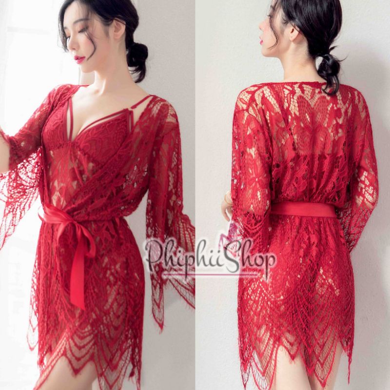 Sexy Lingerie Fit M - L Set Bikini Kimono + Dress + Panty Model Renda Brukat