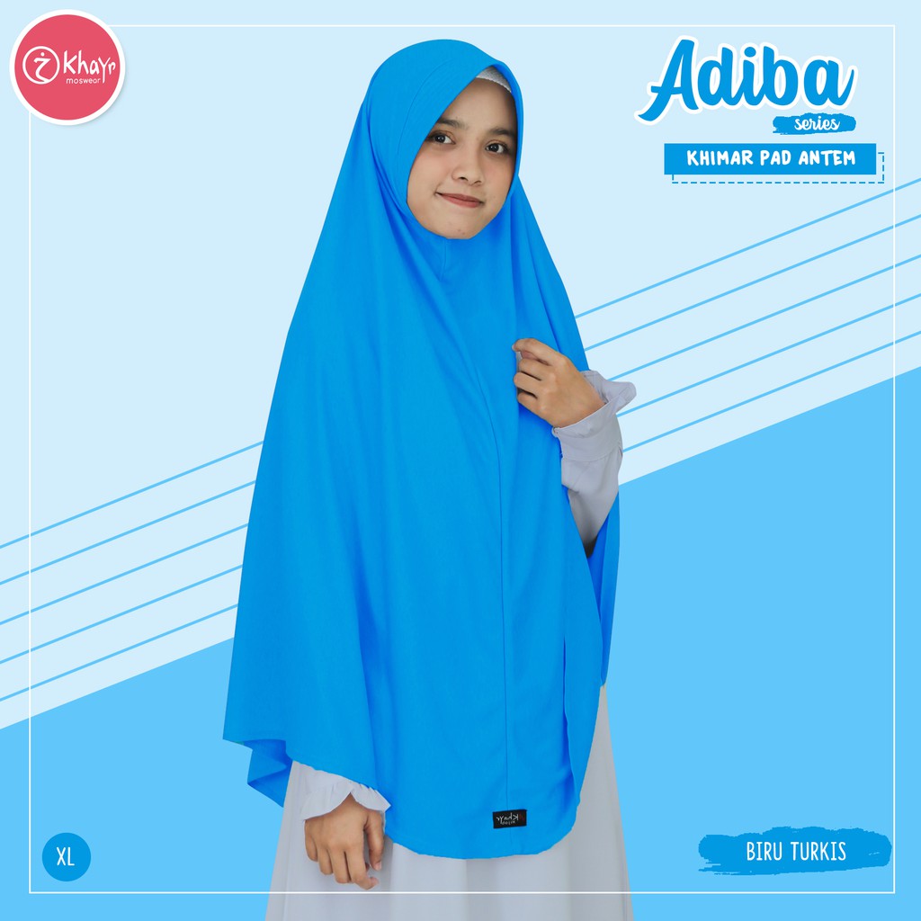 Kerudung Wanita Syari  - Khimar Adiba panjang Pet Antem Warna Biru Turkish