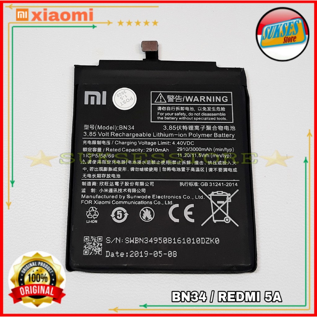 Baterai Batre Xiaomi Redmi 5A BN34 Original