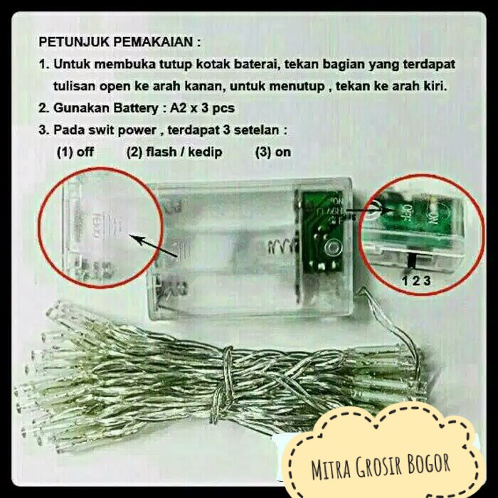 [9 METER] Lampu Natal LED Putih/ White Battery/Baterai A2 Panjang 9 meter