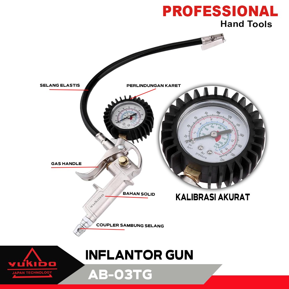 Harga Promo Termurah// YukidoTire Inflator Air Pressure Gun Isi Ukur Tekanan Angin 3 in 1 Tire Gauge Kit Alat Pengisi Ukur Tekanan Buang Angin Ban