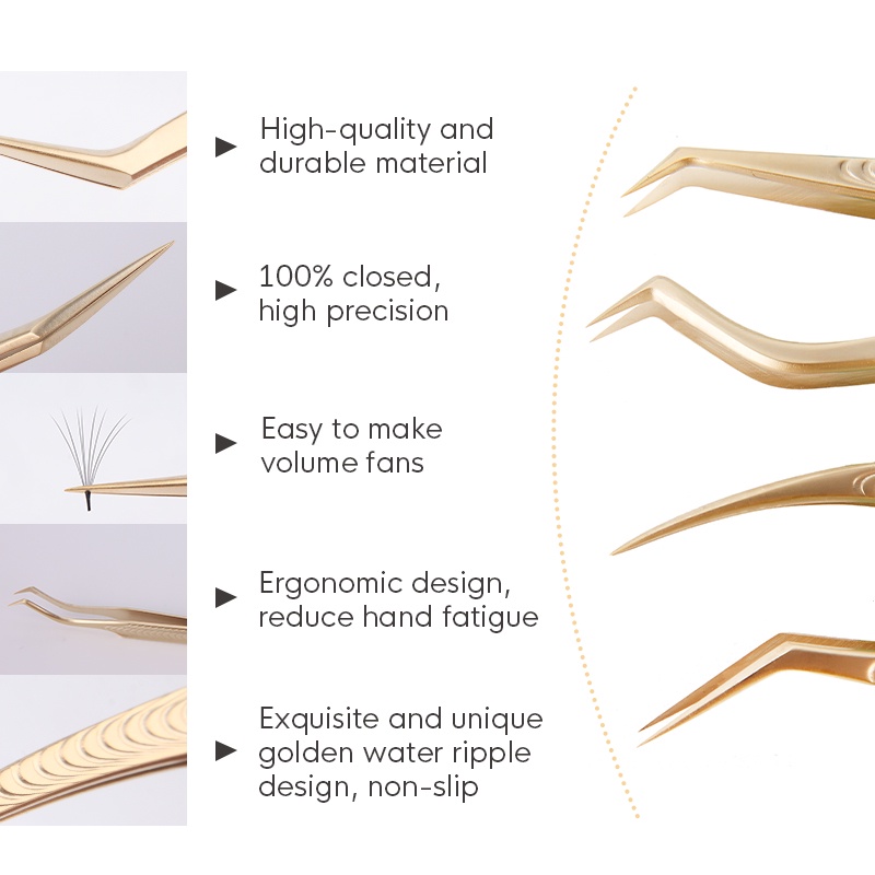 Genielash Lf Series Pinset Bengkok Presisi Super Warna Emas Untuk Extension Bulu Mata