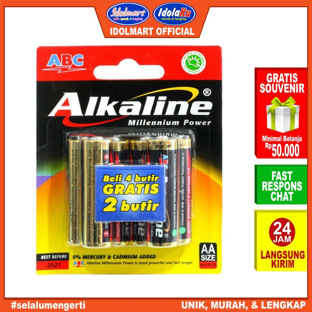 IDOLMART ABC Alkaline LR6 AA Baterai [ALK 4+2B] Idolmart Surabaya