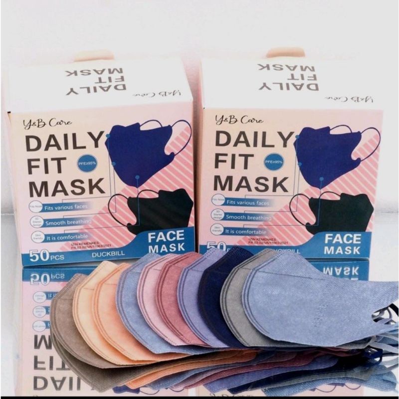 Masker duckbill  Mix Soft Warna Nude Pastel Garis Warna Warni Tali face mask