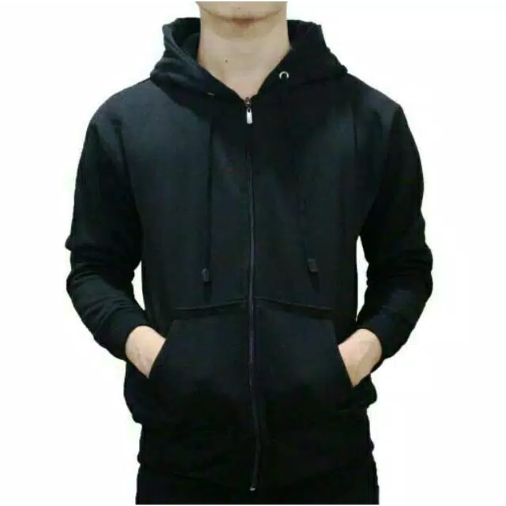 SWEATERPOLOS UNISEX ( PRIA/WANITA ) HOODIE ZIPER HITAM