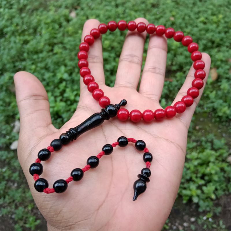 Tasbih Batu Marjan Coral Merah 33 Butir Size 8mm, Kombinasi Akar Bahar Laut Asli