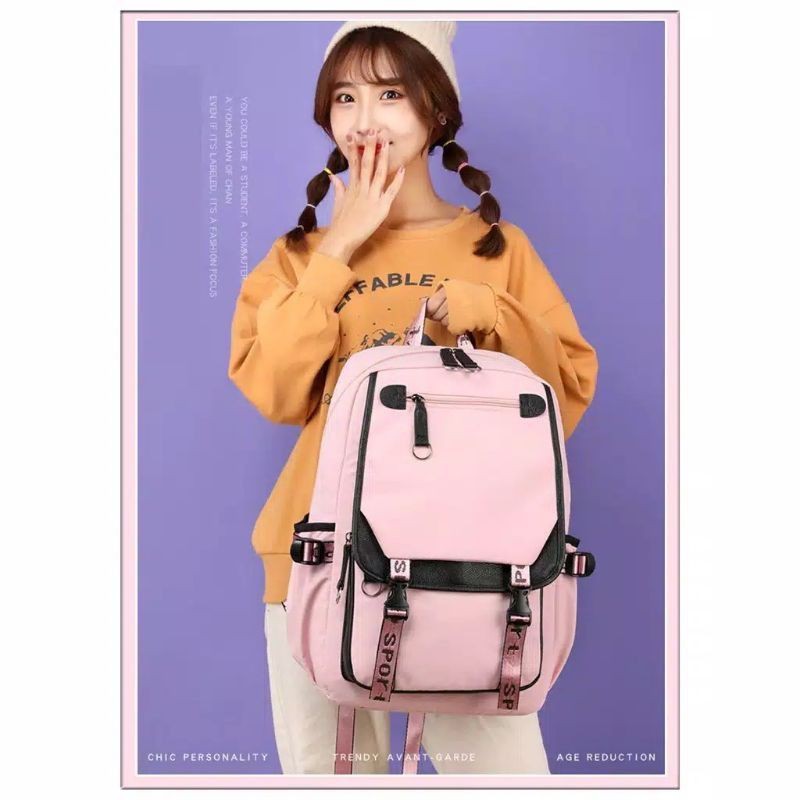 (COD)Tas Ransel free pompom Love Tas Ransel Backpack Cocok untuk Segala Tema Tas Sekolah Anak Perempuan