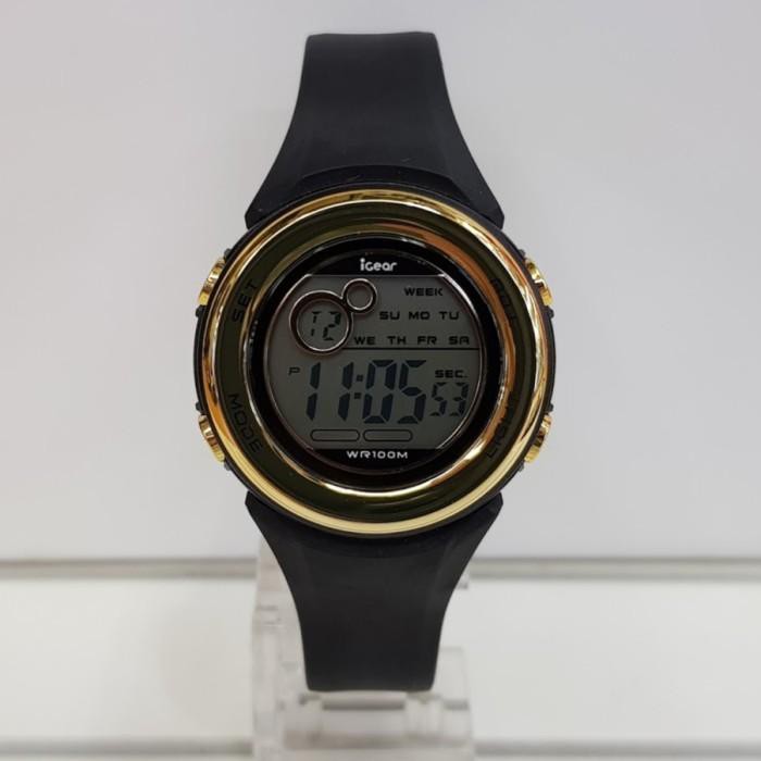 Bagus Jam Tangan Wanita iGear i69-1928 Black Gold Digital Rubber Strap Dijamin