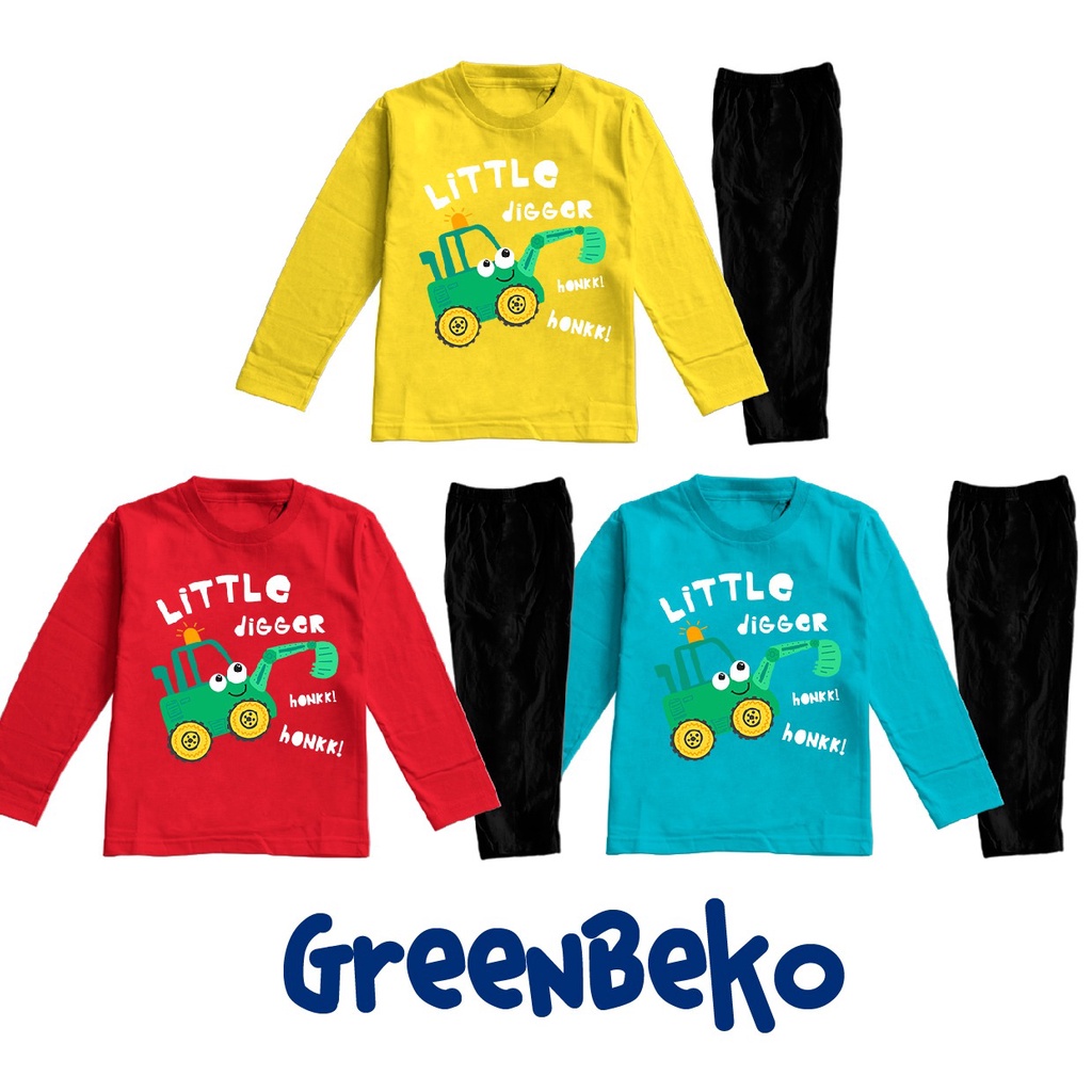 Baju Tidur Piyama Anak Usia 2-8 Tahun Gambar Beko Car FireTruck Bahan Katun Combed 30s