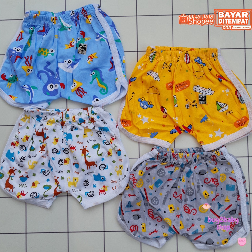 Celana pendek anak model sport full print motif Hokiku Boy &amp; Girl 1-2 Tahun 4 PCS
