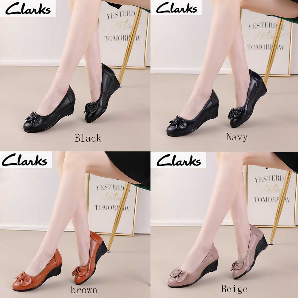 Clarks new pita sepatu woman  clarks flat wanita  melati kulit asli Sepatu hak tinggi 5cm