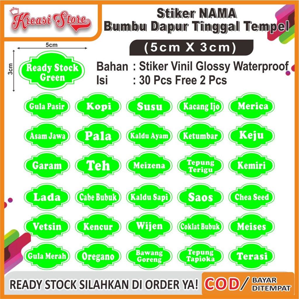 

COD✔Stiker Label Bumbu Dapur Waterproof Isi 30 Pcs uk 3x5cm Ready Stock Free 2pcs