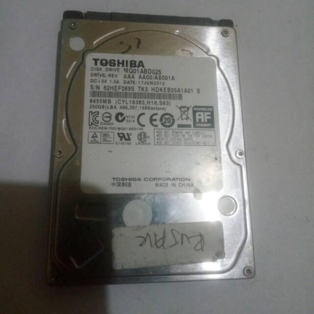 Harddisk Toshiba 250GB rusak ukuran 2.5