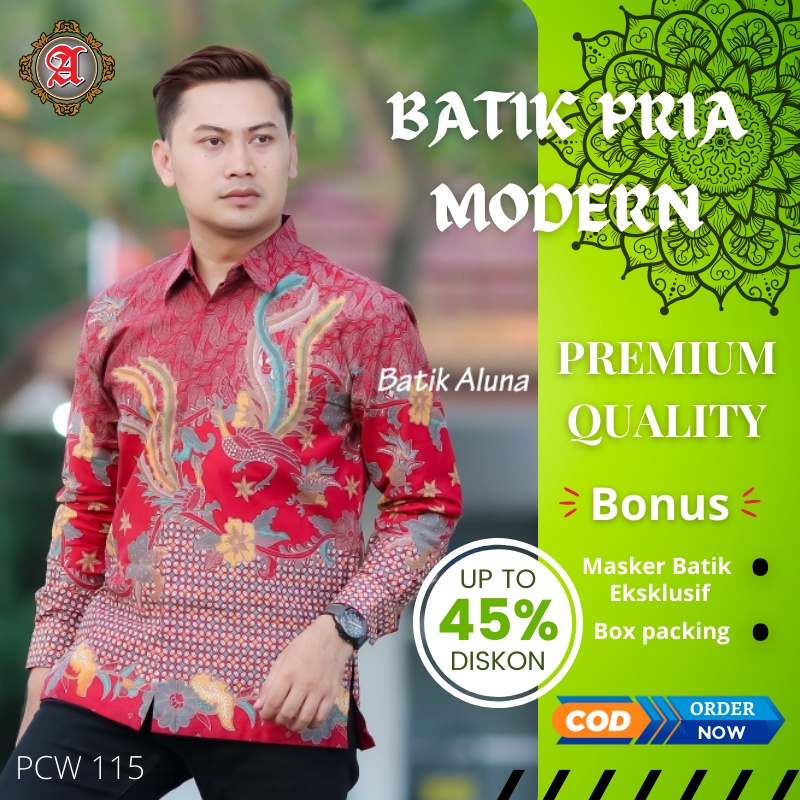 Kemeja Batik Pria Lengan Panjang Lapis Furing Slim fit Modern Aluna Sragen Original Baju Kerja Kanto