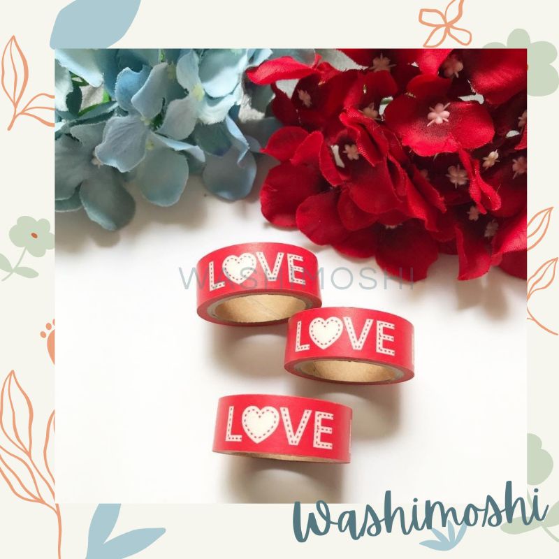 

Washimoshi Masking Washi Tape Red Love Design / Washitape Love Merah