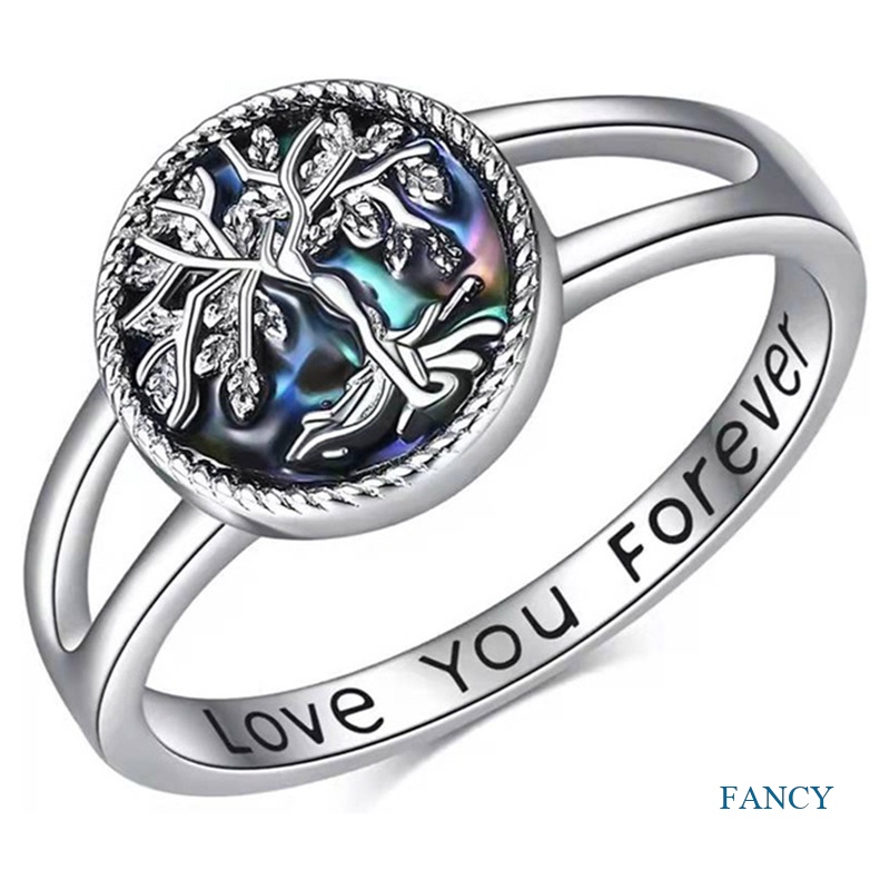 Celtic Cincin Silver Sterling 925 Motif Pohon Kehidupan + Kerang Abalone Untuk Perhiasan Wanita / Anak Perempuan