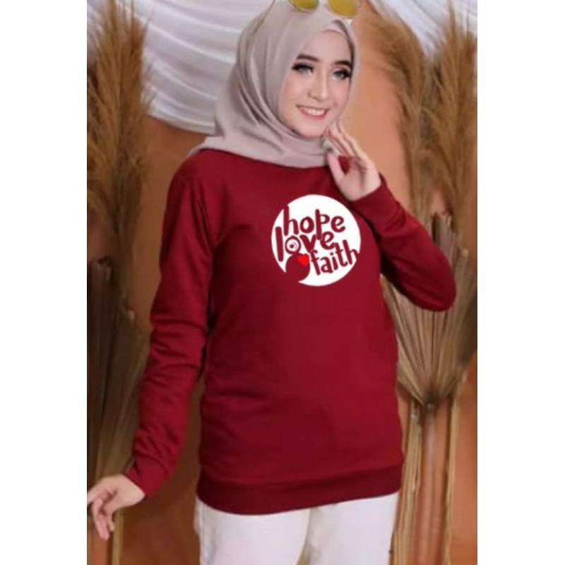 Kaos Lengan Panjang HOPE LOVE BULET / Kaos Sweatshirt / Atasan Wanita / Atasan Wanita Lengan Panjang