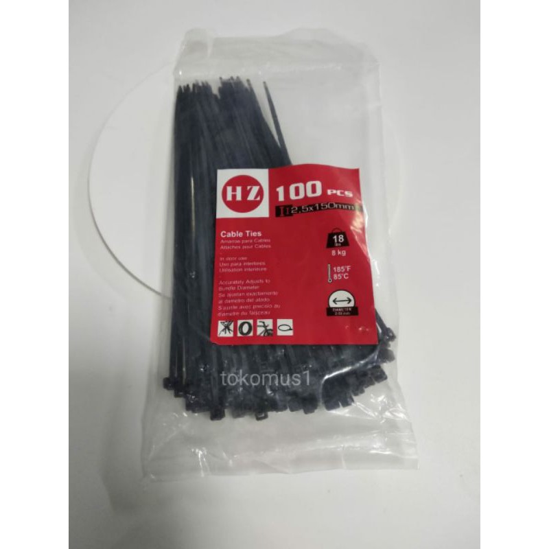 Kabel Ties Nylon Ukuran 10cm /15cm/25cm/30cm Harga 1 Pack isi 100 Pcs MURAH-HITAM