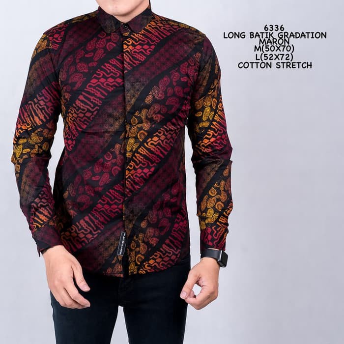 Kemeja Batik Pria Slim Fit Lengan Panjan Batik Pria Solo Origin 5390OW  Cowok Batik Songket Gradas