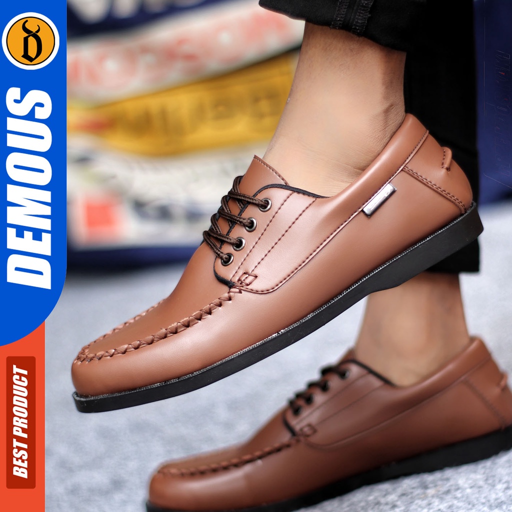 Sepatu Formal Pria Sepatu Pantofel Pria Kulit Pu Tali Sepatu Casual Kerja Kantor Kuliah Kondangan Sepatu Hitam Pria DEMOUS MONZI